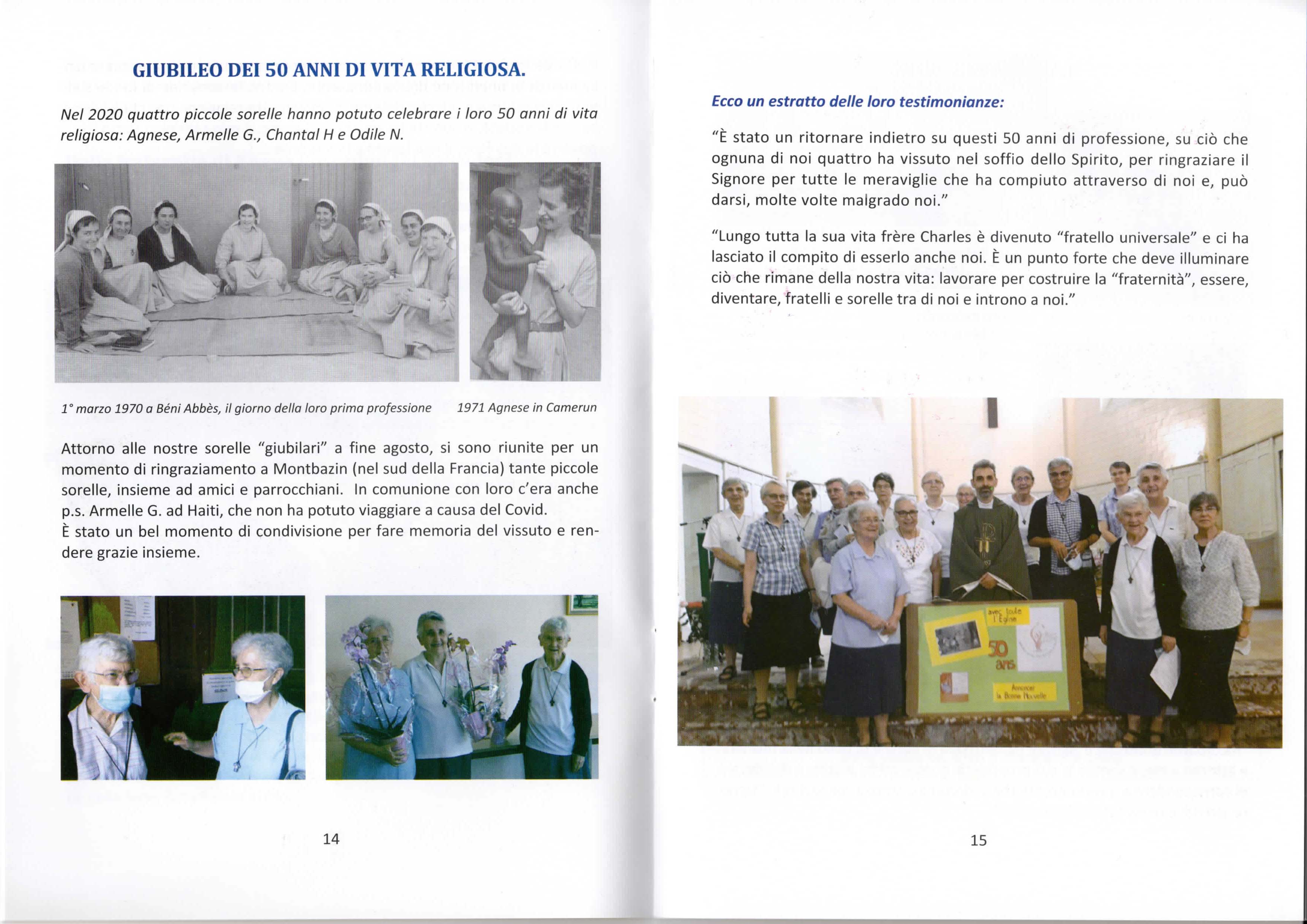 50 anni Piccole Sorelle Vangelo